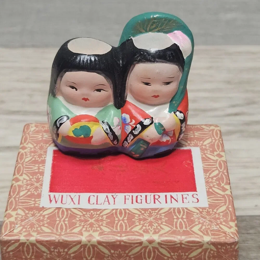 Vintage Wuxi Clay Figurines Dolls In Original Box